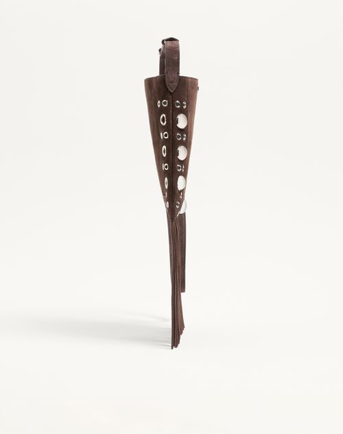 Valentino Garavani - Valentino Garavani Nellcôte Small Shoulder Bag In Suede With Fringes - Brown - Woman - Shoulder Bags
